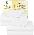 California Design Den 2-Pack Twin Size Bed Sheets Cotton - 400 Thread Count 100% Cotton Sateen - Soft, Breathable & Cooling Sheets, Wrinkle Resistant, 2 Sets of Deep Pocket Bed Sheets - Antique White