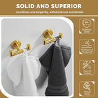 Angle Simple Towel Double Hook Brushed Gold 2 PCS, SUS304 Stainless Steel Bathroom Hand Towel Holder, Double Robe Hook, Wall Mount