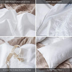 MooMee Bedding Duvet Cover Set 100% Washed Cotton Linen Like Textured Breathable Durable Soft Comfy (Solid Off White, Queen 90"x90")
