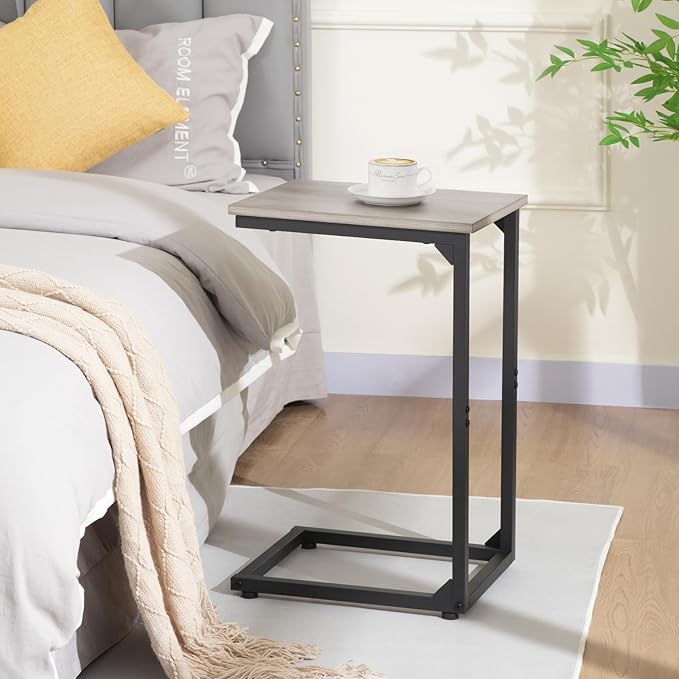 AMHANCIBLE C Shaped Side Table, End Tables Living Room Set of 2, Slide Under Couch Table for Sofa, TV Trays for Bedroom, Small Space, Greige HET02CGY