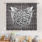 Viking Curtains, Gothic Nordic Wolf Celtic Rune Scandinavian Viking Runes Norse Mythology Aesthetic Retro Drapery for Bedroom Living Room Bathroom Window 2 Panel Set, 63"x63" Inch
