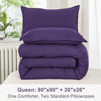 Litanika Dark Purple Comforter Set Queen Size, 3 Pieces Lightweight Solid Bedding Comforter Set, All Season Fluffy Bed Set (90x90In Comforter & 2 Pillowcases)