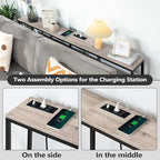 63" Console Table with Power Outlet, Narrow Sofa Industrial Entryway Behind Couch Table with USB Ports for Entryway, Hallway, Foyer, Living Room, Bedroom, Greige CTHG16E01Z1