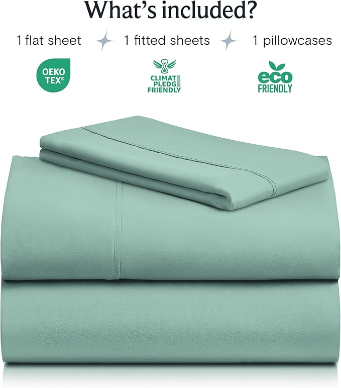 LuxClub Twin XL Sheets - Soft Kids Twin Bed Sheets for Boys and Girls, 3 PC Deep Pockets Wrinkle Free Kids Fitted Sheets Machine Washable Hotel Bedding Silky Soft- Light Teal Twin XL