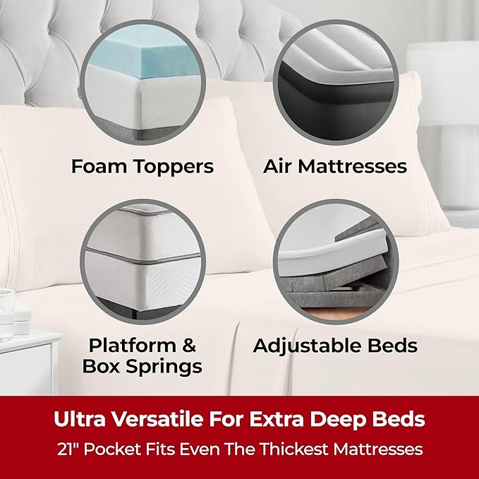 Mellanni Extra Deep Twin Sheets - 3 PC Iconic Collection Bedding - Hotel Luxury, Ultra Soft, Cooling Bed Sheets - Wrinkle, Fade, Stain Resistant (Twin, Beige)