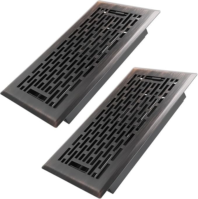 4x8 Inches 2 Pack Heavy Duty Walkable Floor Register - Easy Adjust Air Supply Lever Decorative Floor Vent Covers, Boston Design Vent Covers for Home - Oil Rubbed Bronze