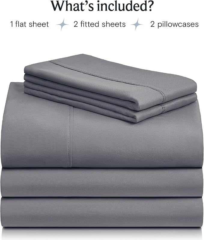 LuxClub 5 PC Split King Sheet Set Bed Sheets Deep Pockets Wrinkle Free Cooling Sheets Machine Washable Hotel Bedding Silky Soft - Light Grey Split King