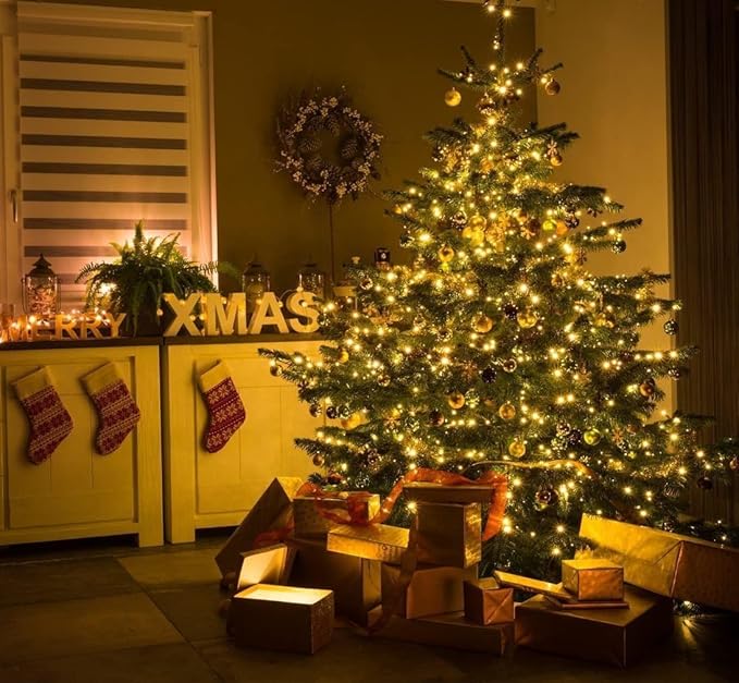 LAMPHOME Super-Bright Extendable Yellow Christmas Lights Decoration 300 Lights 63.8ft(2pk of 150L) UL Certified Mini Bulb String Lights Set for Outdoor Christmas Tree Garden Holiday Party Patio Decor
