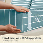 LuxClub 4 PC Queen Size Sheet Set Bed Sheets, Breathable Luxury Deep Pockets 16" Wrinkle Free Cooling Sheets Machine Washable Hotel Bedding (Queen, Striped Light Blue)