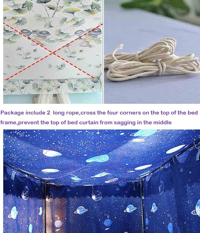 Mengersi Galaxy Star Canopy Bed Curtains Full Size,Canopy Curtains Bedroom Decoration for Girls Adults Windproof Lightproof Bed Canopies Child Gift (Black)