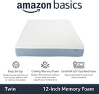 Amazon Basics Gel Memory Foam Mattress, Medium Firm, Cooling, Twin Size Mattress, CertiPUR-US® Certified Foam, 75 x 39 x 12 inches, White/Gray