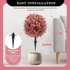 2 Pack 23” Artificial Topiary Bushes for Outdoors Fall Decorations with 7.8” Spike, Red Boxwood Ball Fake Shrubs UV Resistant Faux Plants for Indoor Outdoor Garden Entryway Front Porch Decor