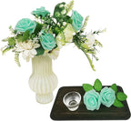 Artificial Rose Flowers 25pcs, Cyan Foam Fake Rose Faux Flower for Wedding Bouquets Bridal Shower Centerpieces Floral Arrangements Home Decorations Party Backdrops Table
