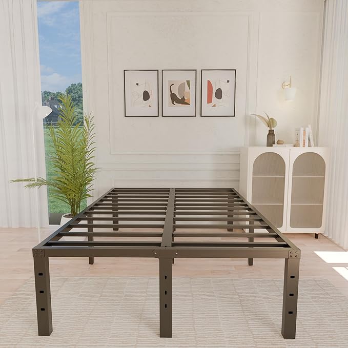 ALDRICH 18 Inch Metal King Size Bed Frame - Black Basic Steel Slats Platform, Easy Assembly Heavy Duty Noise Free Bedframes, No Box Spring Needed