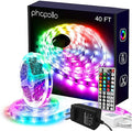 phopollo Led Lights 40ft for Bedroom RGB Color Changing Led Lights Kit with Power Supply and Remote