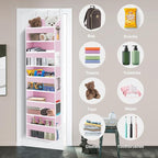 Over The Door Organizer Closet,5 Bins 10 Side Pockets,Hanging Door Organizer,Anti Tilt 44 lbs Load Organizers and Storage with Clear Window for Bedroom,Nursery,Rv,Bathroom,Camper(Pink)