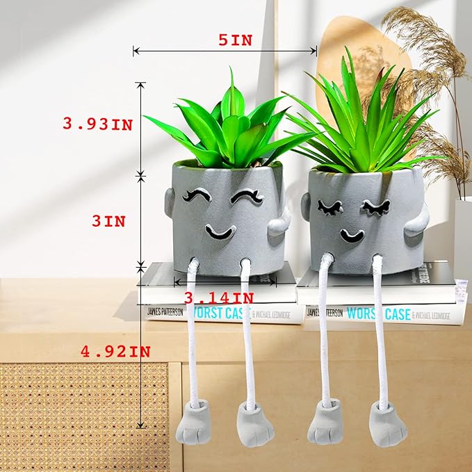 2Pack Fake Plants in Cute Pots, Indoor Faux Plants Decorations Lifelike with Artificial Flowers for Office Bathroom Bedroom Living Room Kitchen Home Farmhouse Shelf Decor D