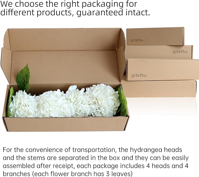 4pcs 21" Faux White Hydrangeas Artificial Flowers, Real Touch Silk Hydrangea Flowers with Stems for Bridal Wedding Bouquet Party Home Decor
