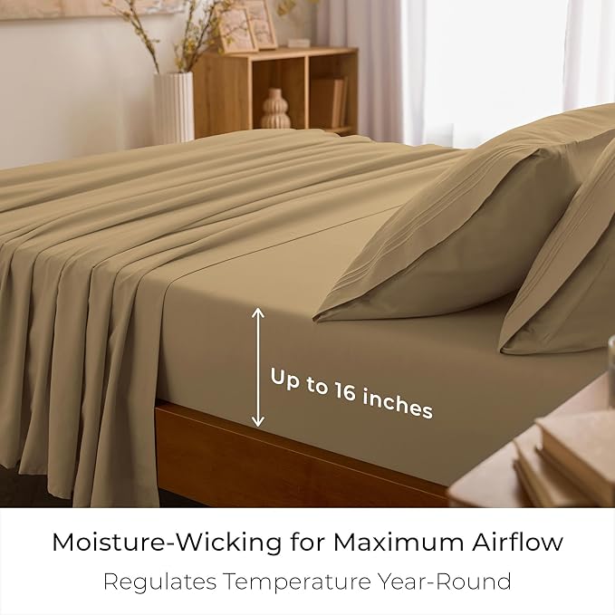 Mellanni Full Sheets Set - 4 PC Iconic Collection Bedding - Hotel Luxury, Extra Soft, Cooling Bed Sheets - Wrinkle, Fade, Stain Resistant (Full, Gold)