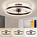 VOLISUN Low Profile Ceiling Fans with Lights and Remote, 19.7in Flush Mount Ceiling Fans with Light, 3000K-6500K Dimmable Fandelier LED Fan Light, Brown Bladeless Ceiling Fans with Lights for Bedroom