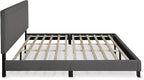 Furinno Laval Double Row Nail Head Upholstered Platform Bed Frame, King, Stone