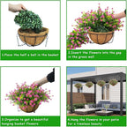 Artificial Hanging Flowers Basket, 12 UV-Resistant Bundles of Realistic Fake Flowers, Faux Plants for Outdoor Decor, Home, Garden, Porch, Patio, Spring & Summer Decorations, Pink