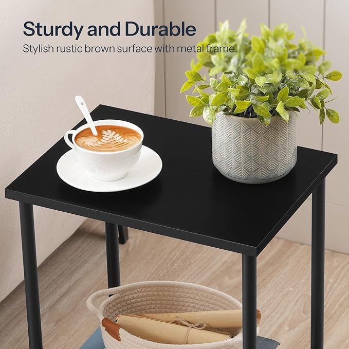 HOOBRO End Table, Small Side Table, Nightstand with 2-Layer Storage Shelves, Sofa Table for Small Spaces, Living Room, Bedroom, Stable Frame, Easy Assembly, Black BB09BZ01