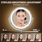 8" Wall Mounted Lighted Makeup Mirror, 3000mAh Rechargeable Double Sided 1X/10X Magnifying Mirror with Hook,3 Color Lights Dimmable 360° Rotation Vanity Mirror for Bathroom