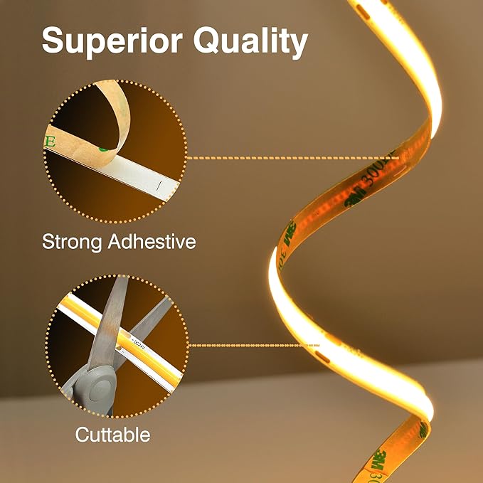 COB LED Strip,LED Strip Lights 3M/9.84ft,Touch Dimmable LED Strips,CRI90+,3000K Warm White cob led,960LEDs,24V LED Tape Lights,Indoor for Bedroom, Kitchen, TV, Mirror,Cabinet
