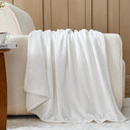 NEWCOSPLAY Super Soft Twin Blanket White Premium Silky Flannel Fleece Leaves Pattern Lightweight Bed Blanket All Season Use (White, Twin(60"x80"))