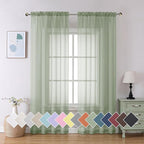 Aiyufeng Sage Green Sheer Curtains 90 Inch Length 2 PCS, Rod Pocket Voile Drapes for Bedroom Living Room, Semi Sheer Curtain Panels Window Treatments for Yard/Patio/Villa/Parlor, 42"x 90", Sage Green