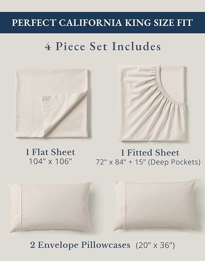 LANE LINEN 100% Organic Cotton California King Sheets Set, 4-Piece Pure Organic Cotton Long Staple Percale Weave Soft Best Bedding Sheets for Bed, Fits Mattress Upto 15" Deep - Glacier Grey