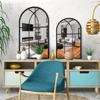 ironsmithn Arched Window Mirror, 31.5"x19.7" Grid Mirrors, Windowpane Mirrors, Black Metal Wall Mirror for Decor Living Room Fireplace Entryway Bedroom Hallway