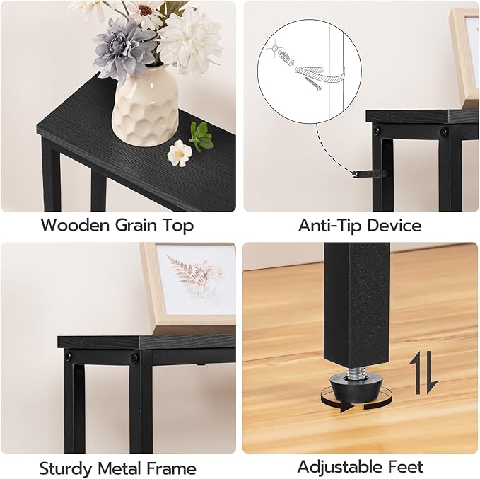 HOOBRO 63" Narrow Console Table with Charging Station, 5.9" Sofa Table with 2 Power Outlets and USB Ports, Long Entryway Tables Behind Couch Table, for Hallway, Livingroom, Black BB165UXG01