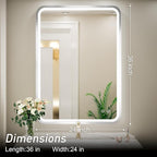 24x36 Inch LED Bathroom Mirror with Lights,Silver Metal Framed Brushed Lighted Vanity Mirror,Antifog Stepless Dimmable,Wall Mounted(Horizontal/Vertical)