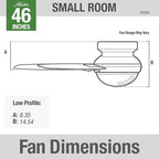 Hunter 59268 Anslee Indoor Low Profile Ceiling Fan with LED Light and Pull Chain Control, 46", Brown