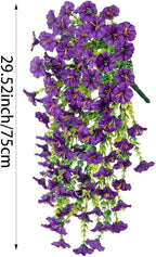 6-Pack Outdoor Faux Plants, 69-Flowered Large Morning Glory, Uv-Resistant Artificial Morning Glory,Perfect for Outdoor Decoration in All Seasons Such as Porches and Gardens (Purple)