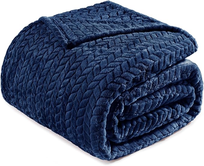 Exclusivo Mezcla Fleece King Size Blanket for Bed, 90x104 Inches Soft Cozy Jacquard Flannel Blankets, Lightweight Fuzzy Plush Warm for Winter, Navy Blue