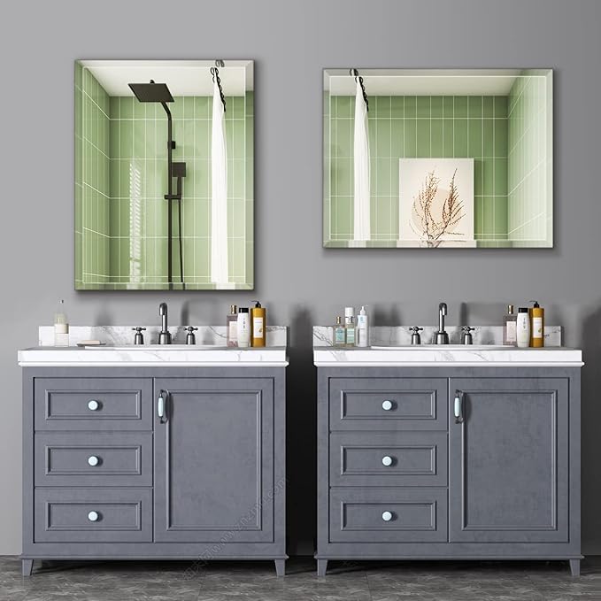 28"x36" Frameless Rectangle Wall Mirror with 1 inch Beveled Edge for Bathroom Vanity