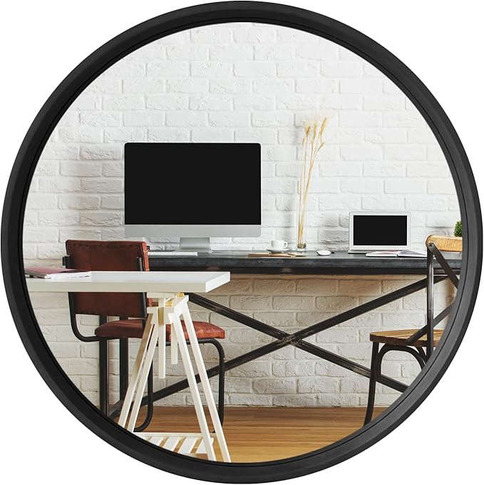 WallBeyond Black Round Wood Mirror 24 inch Circle Wall Mirror for Bathroom Round Wall Mirror for Wall Decor, Vanity, Entryway Living Room