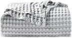 Bedsure Cooling Cotton Waffle Twin XL Blanket - Lightweight Breathable Blanket of Rayon Derived from Bamboo for Hot Sleepers, Luxury Throws for Bed, Couch and Sofa, Grey, 66x90 Inches