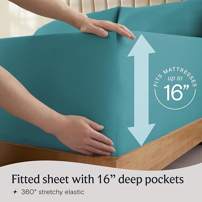 LuxClub 4 PC Full Sheet Set, Breathable Luxury Bed Sheets, Deep Pockets Wrinkle Free Cooling Bed Sheets Machine Washable Hotel Bedding Silky Soft - Teal Full