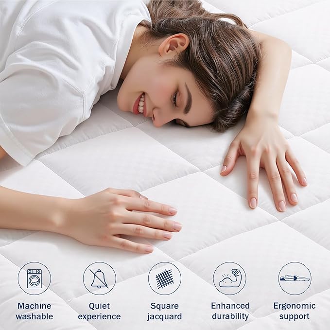 OLANLY King Quilted Fitted Mattress Pad – Soft Pillow Top Mattress Topper, Down Alternative Fill, Cooling Comfort Breathable Mattress Cover, Machine Washable Deep Pocket Mattress Protector, White