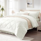 Love's cabin California King Comforter Set Ivory, 7 Pieces California King Bed in a Bag, All Season Bedding Sets with 1 Comforter, 1 Flat Sheet, 1 Fitted Sheet, 2 Pillowcase and 2 Pillow Sham