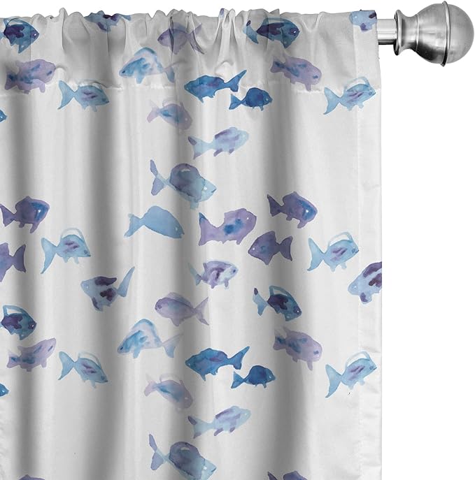Ambesonne Animal Window Curtains, Little Fishes Watercolors Ocean Underwater Life Marine Theme Art, Lightweight Decor 2-Panel Set with Rod Pocket, Pair of - 28" x 95", Blue