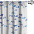 Ambesonne Animal Window Curtains Pack of 2, Little Fishes Watercolors Ocean Underwater Life Marine Theme Art, Lightweight Set with Rod Pocket, 4 Panels of - 28" x 84", Blue