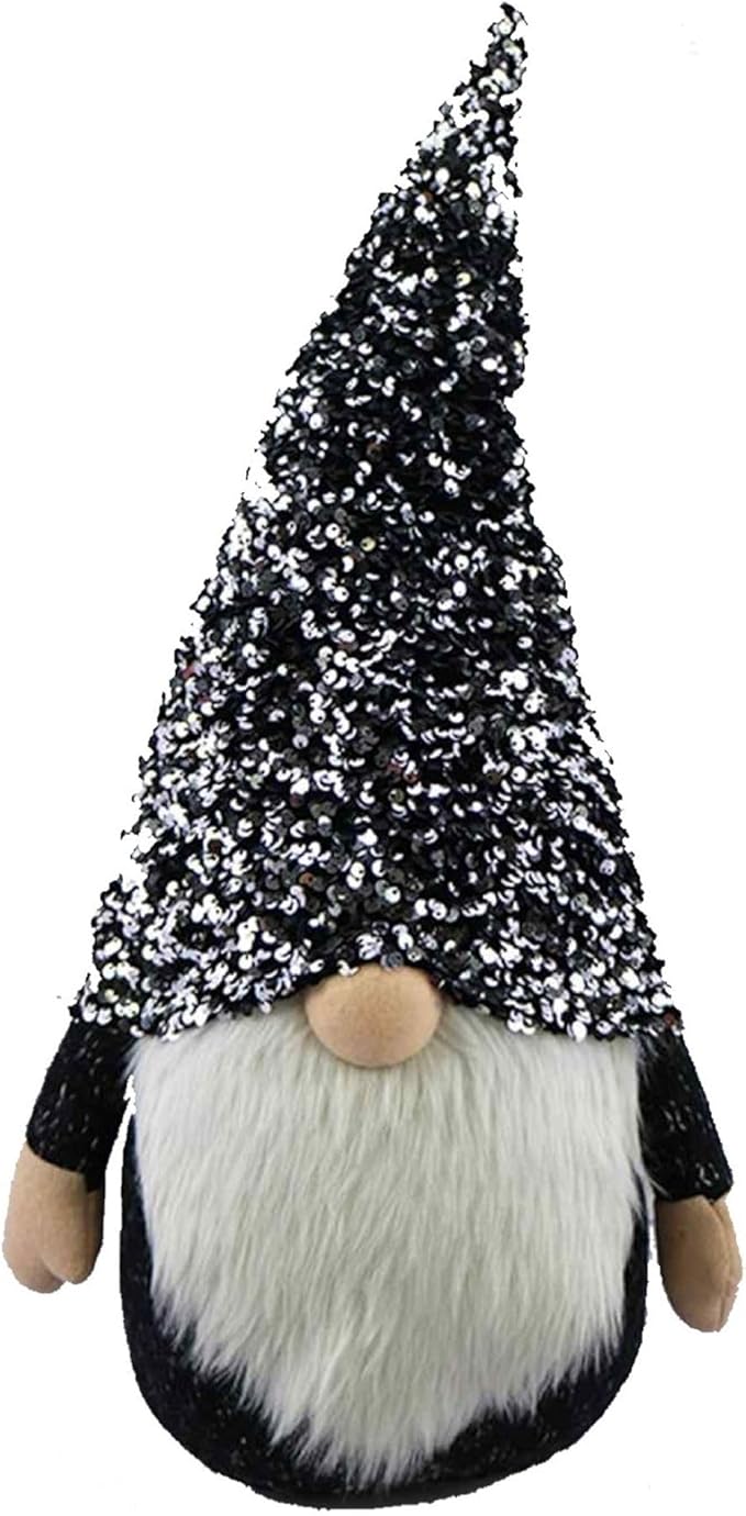 Galt International Sequin Hat Gnome Christmas Tabletop Figurine- 24.5" - Black and Silver