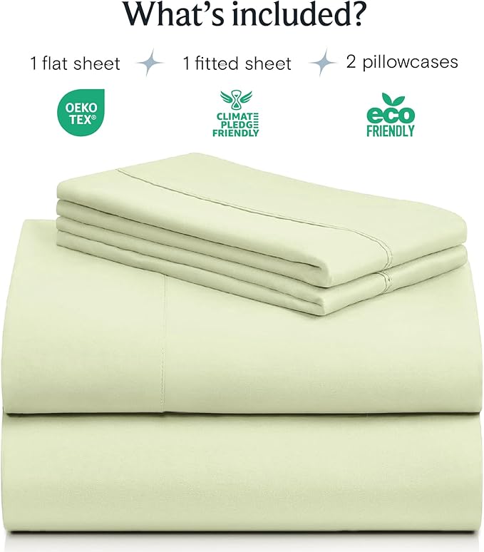 LuxClub 4 PC Sheet Set Bed Sheets Deep Pockets 16" Eco Friendly Wrinkle Free Cooling Machine Washable Hotel Bedding Silky Soft - Sage Green Queen