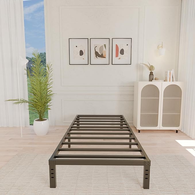 ALDRICH 10 Inch Metal Twin Bed Frame - Single Black Basic Steel Slats Platform, Easy Assembly Heavy Duty Noise Free Bedframes, No Box Spring Needed