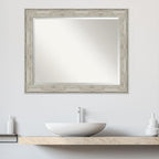 Amanti Art Silver Bathroom Mirror for Over Sink, 27x33 Crackled Metallic Rectangle Vanity Mirror, Large Country Rustic Frame, Hangs Horizonally and Vertically, Bathroom Wall Decor, Beveled Edge